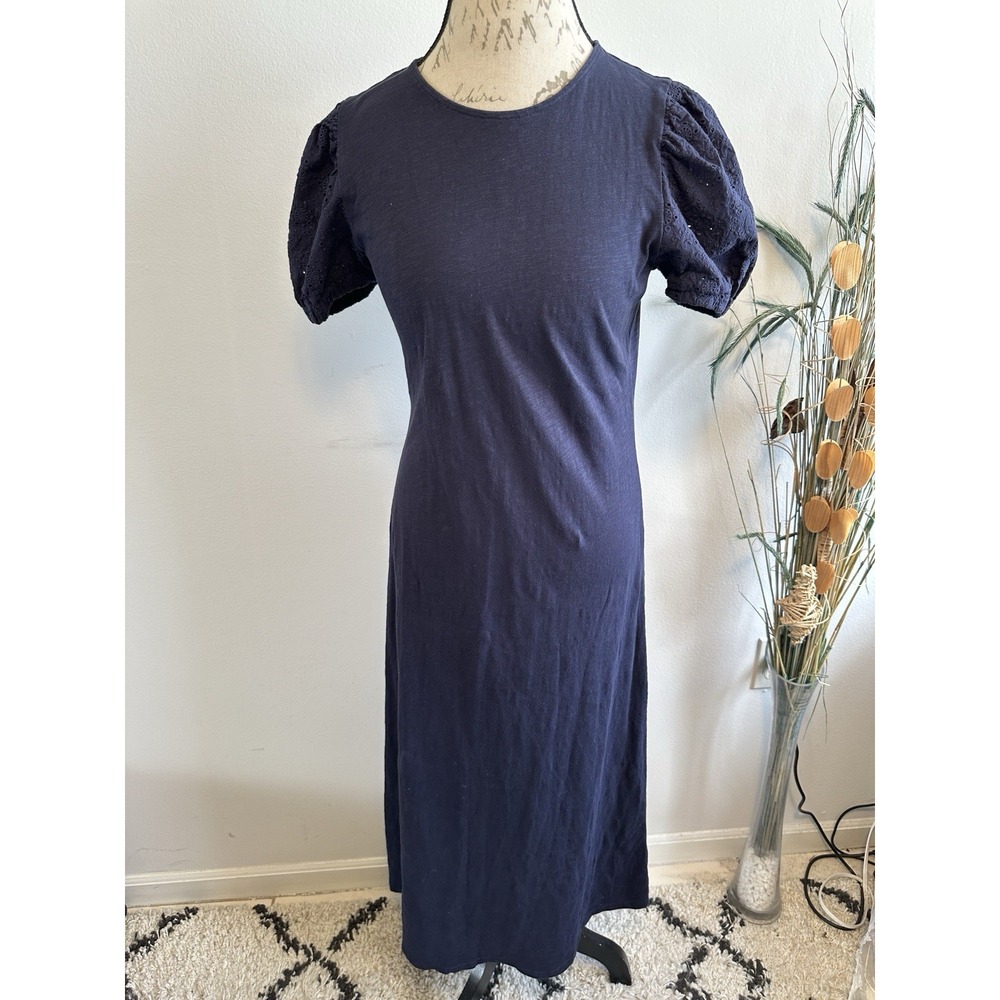 Boden Dress 14R Blue Ponte Knit Stretch Short Puff Sleeve Midi